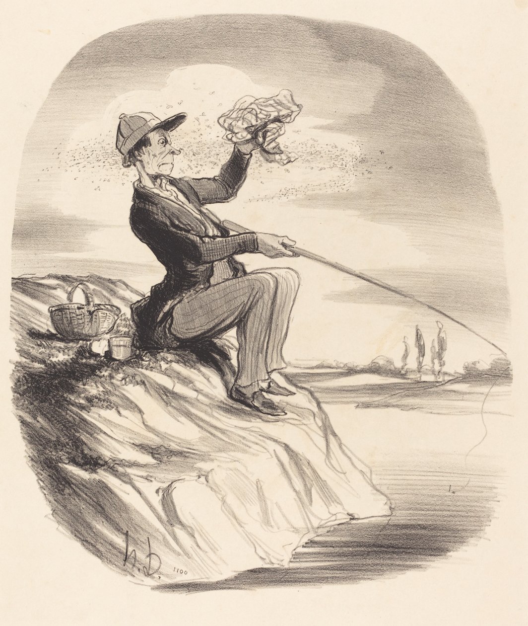 Uleilighet med å fiske... av Honoré Daumier