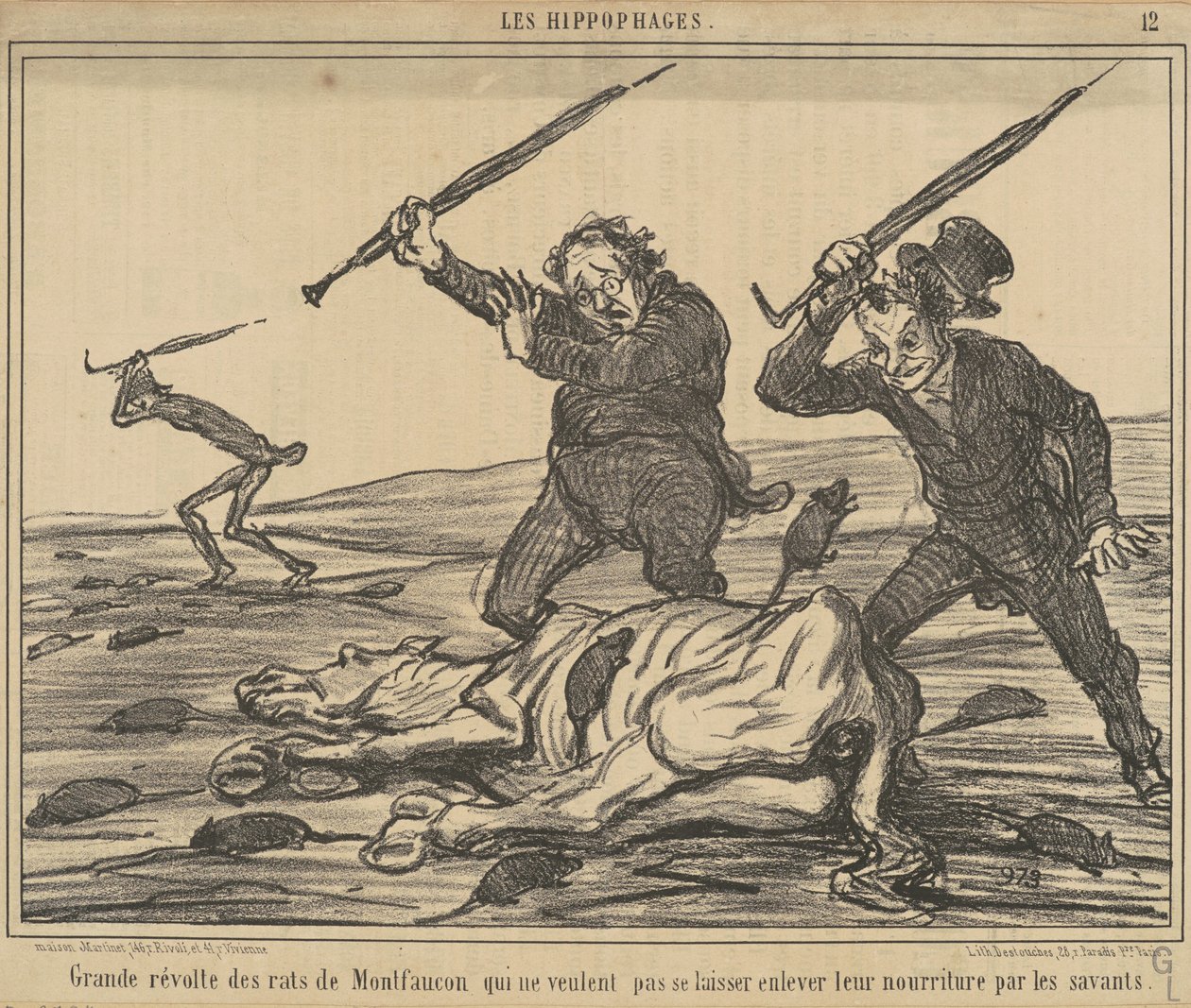Stort opprør fra Montfaucon-rottene... av Honoré Daumier