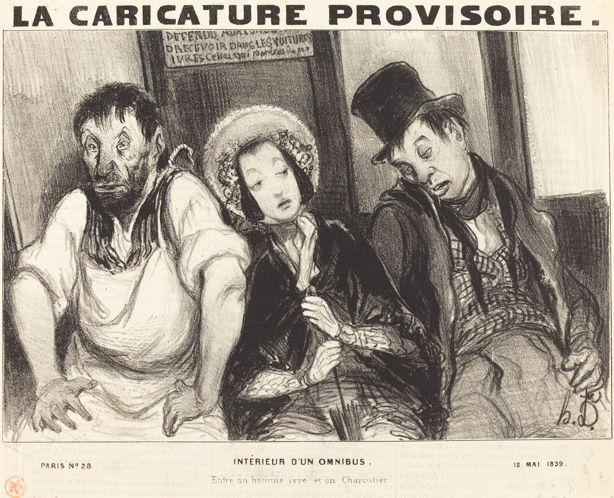 Interiør i en omnibus av Honoré Daumier