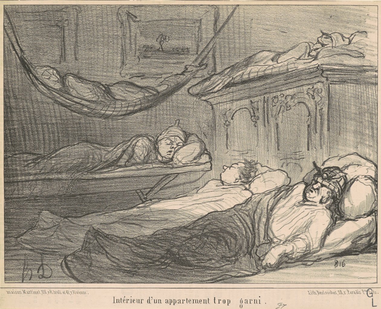 Interiøret i en overfylt leilighet... av Honoré Daumier