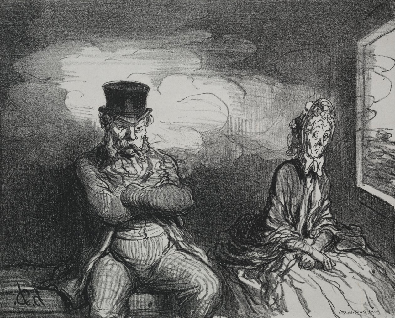 På toget: En hyggelig følgesvenn av Honoré Daumier
