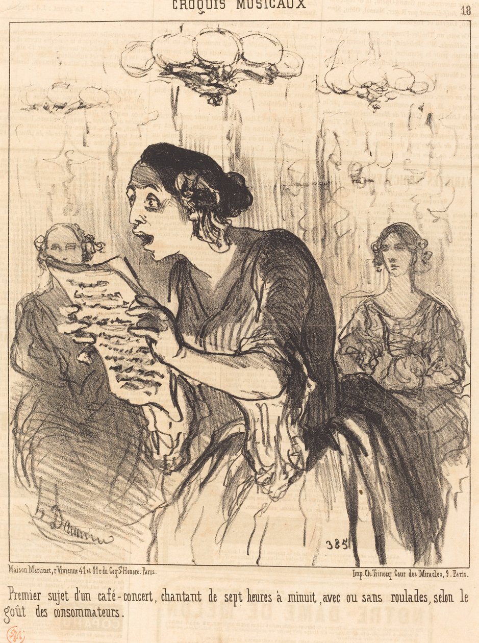 Første emne på en syngende kafé-konsert... av Honoré Daumier