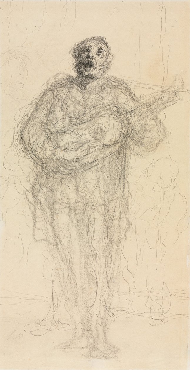 Syngende gitarist recto, 1855-60. av Honoré Daumier