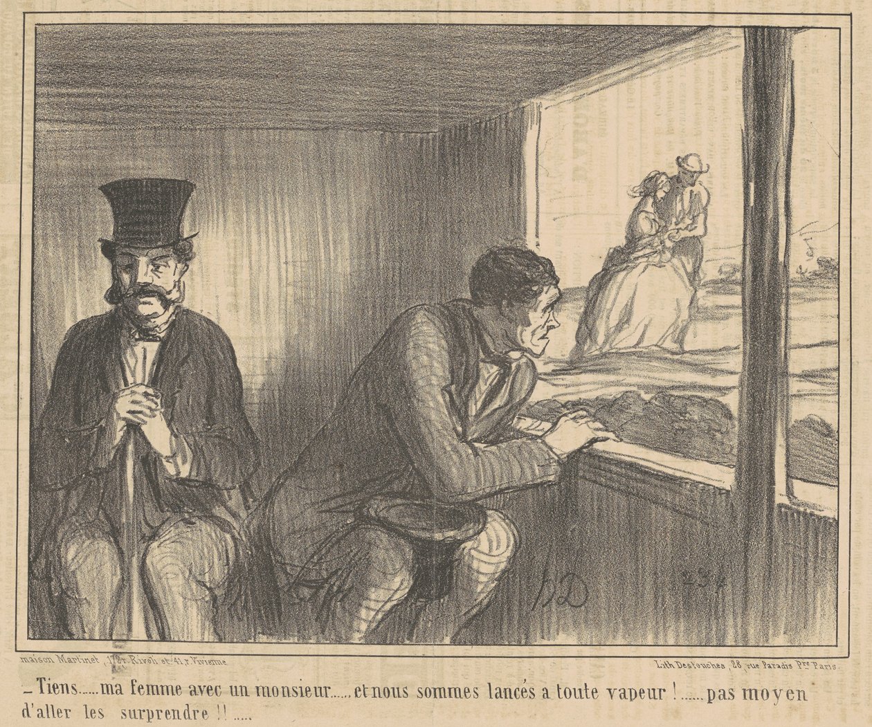 Her ... min kone med en gentleman ... av Honoré Daumier