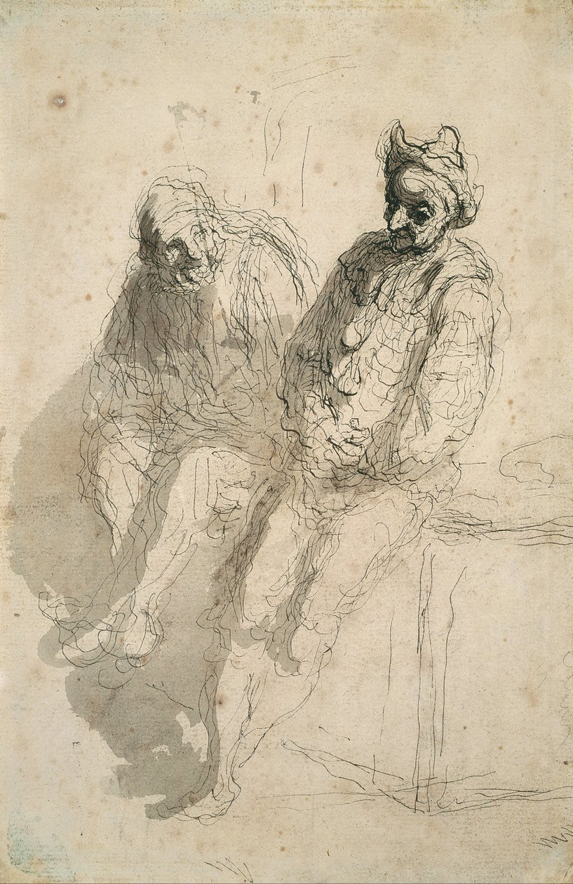 To Saltimbanques av Honoré Daumier