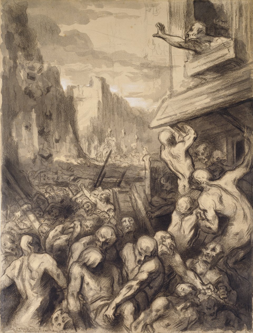 The Destruction of Sodom, ca. 1850 (w.c og gouache på papir) av Honoré Daumier