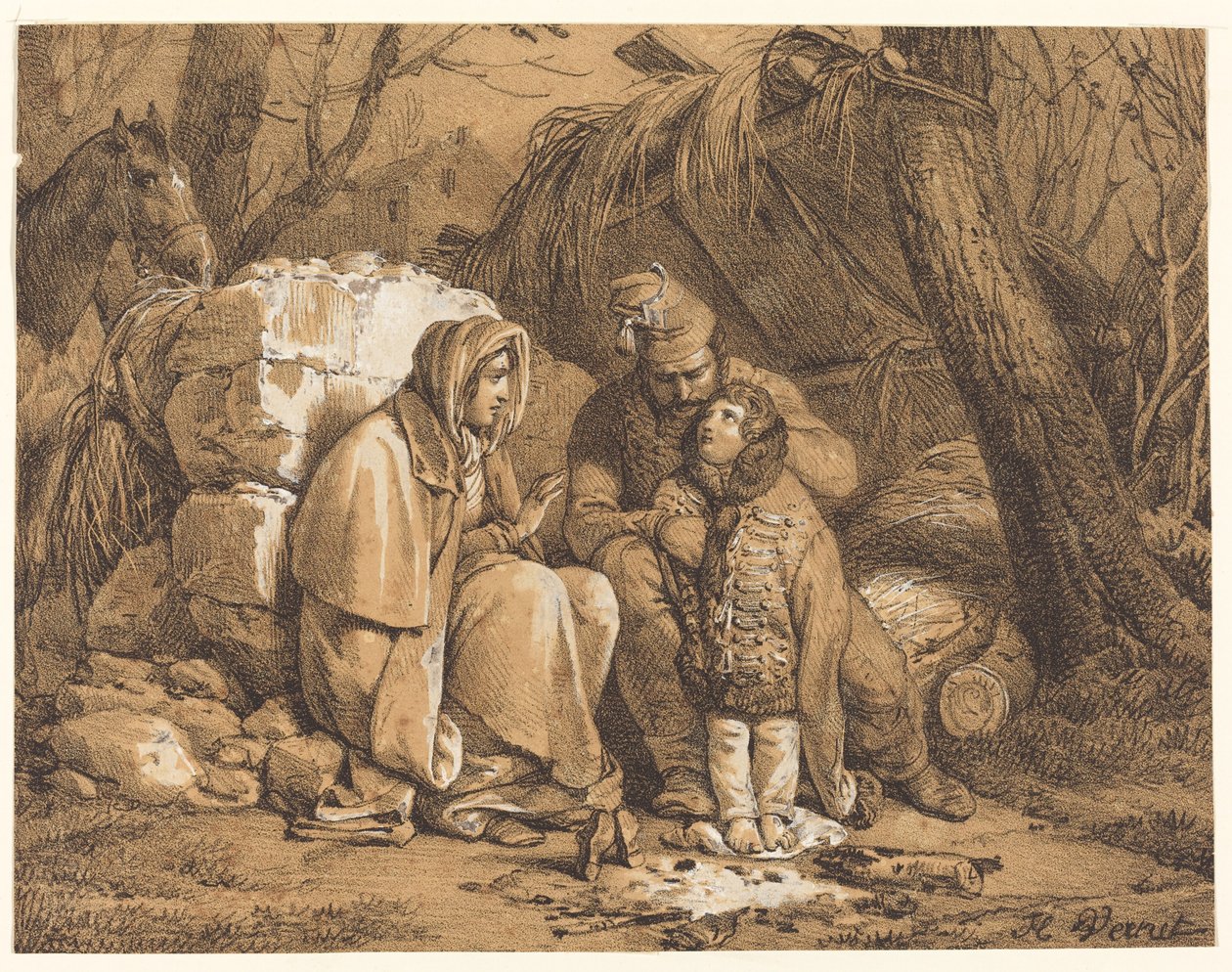 Soldatens familie leiret av Emile Jean Horace Vernet