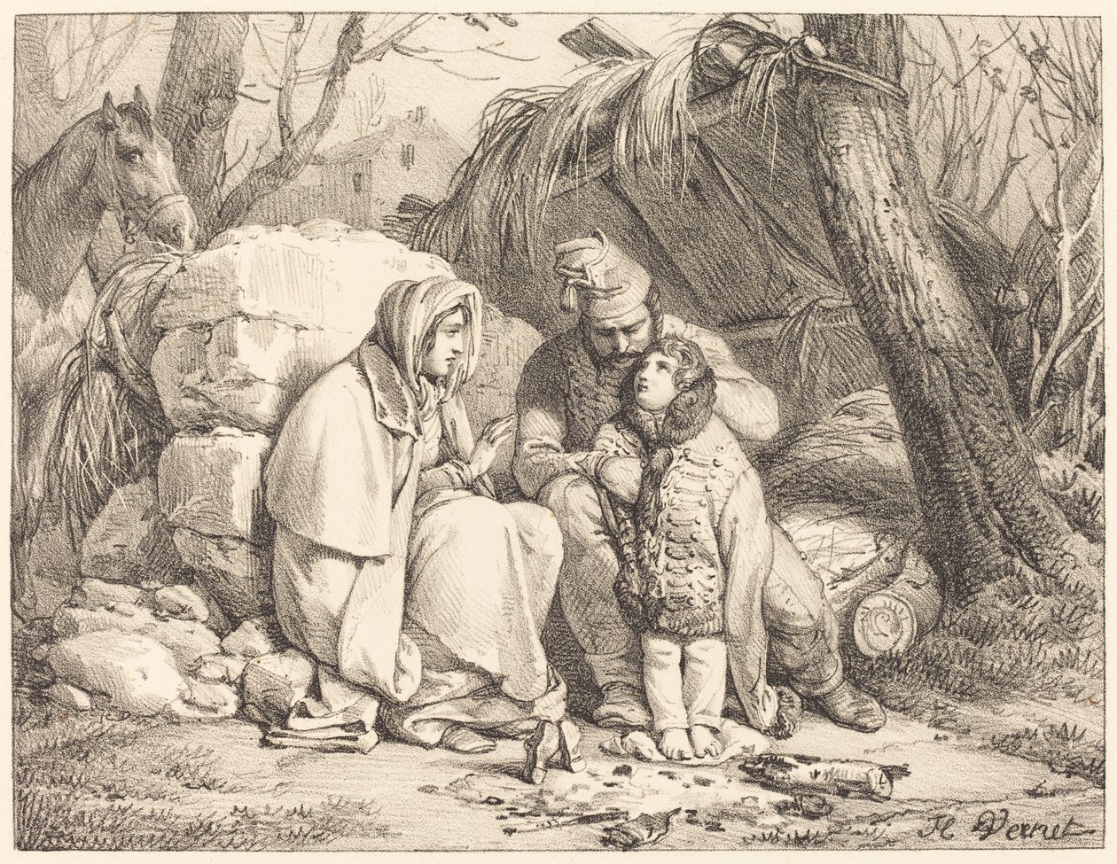 Soldatens familie leiret av Emile Jean Horace Vernet