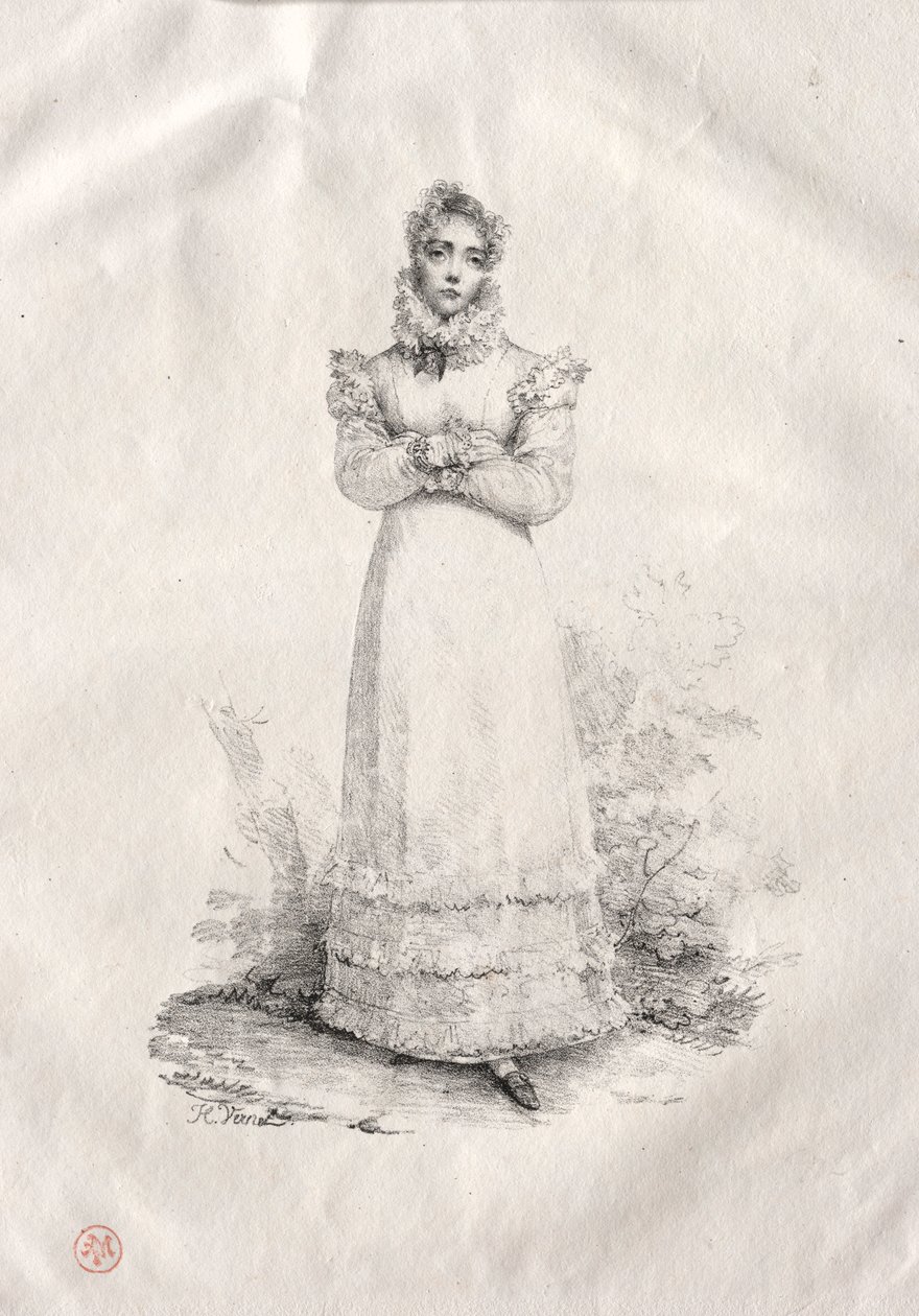 Ung kvinne står. av Emile Jean Horace Vernet