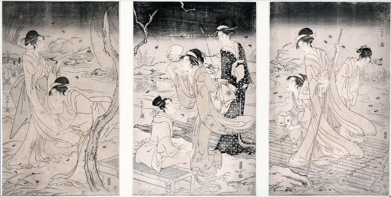 Jakt på ildfluer om natten, 1796-97 (treblokktrykk) av Hosoda Eishi