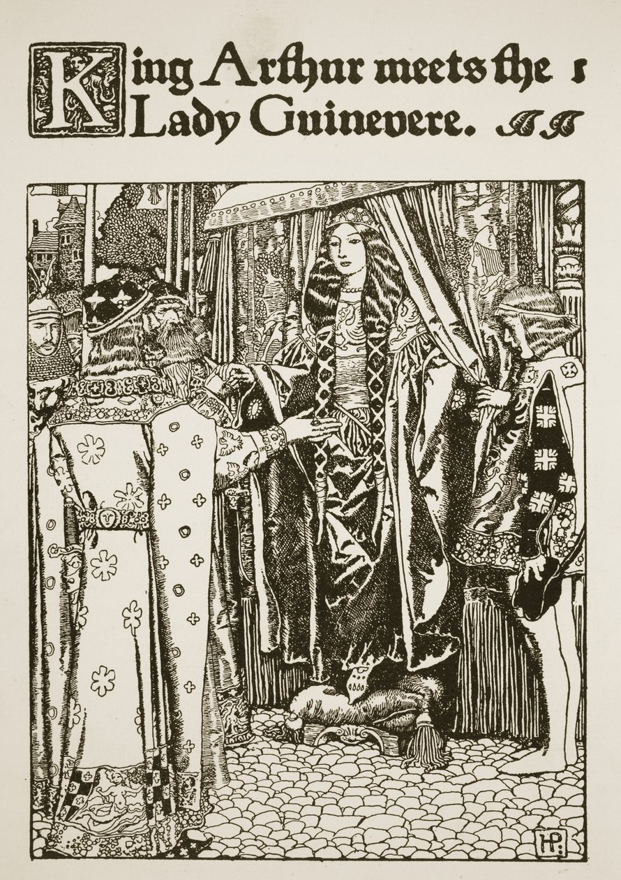 Kong Arthur møter Lady Guinevere, illustrasjon fra 