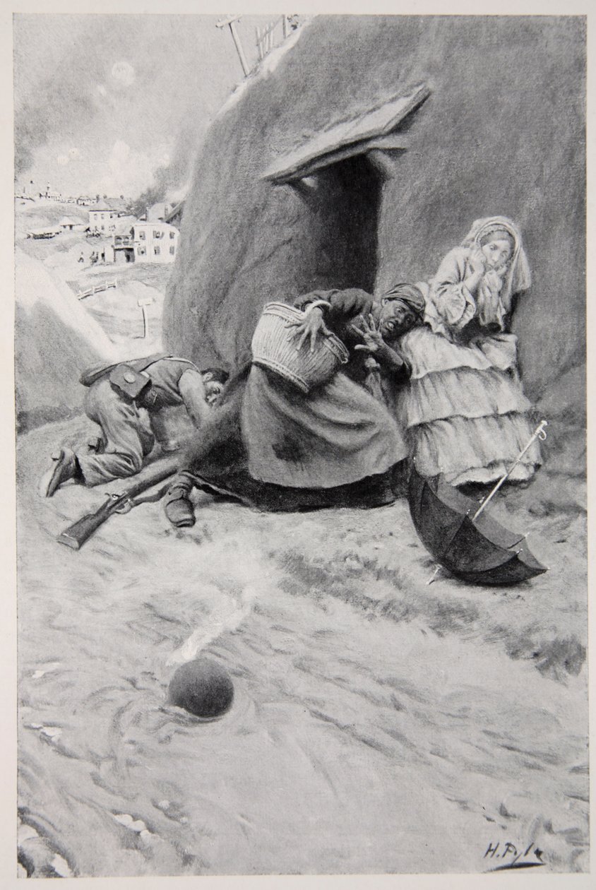 Ikke-stridende søker ly under beleiringen av Vicksburg av Howard Pyle
