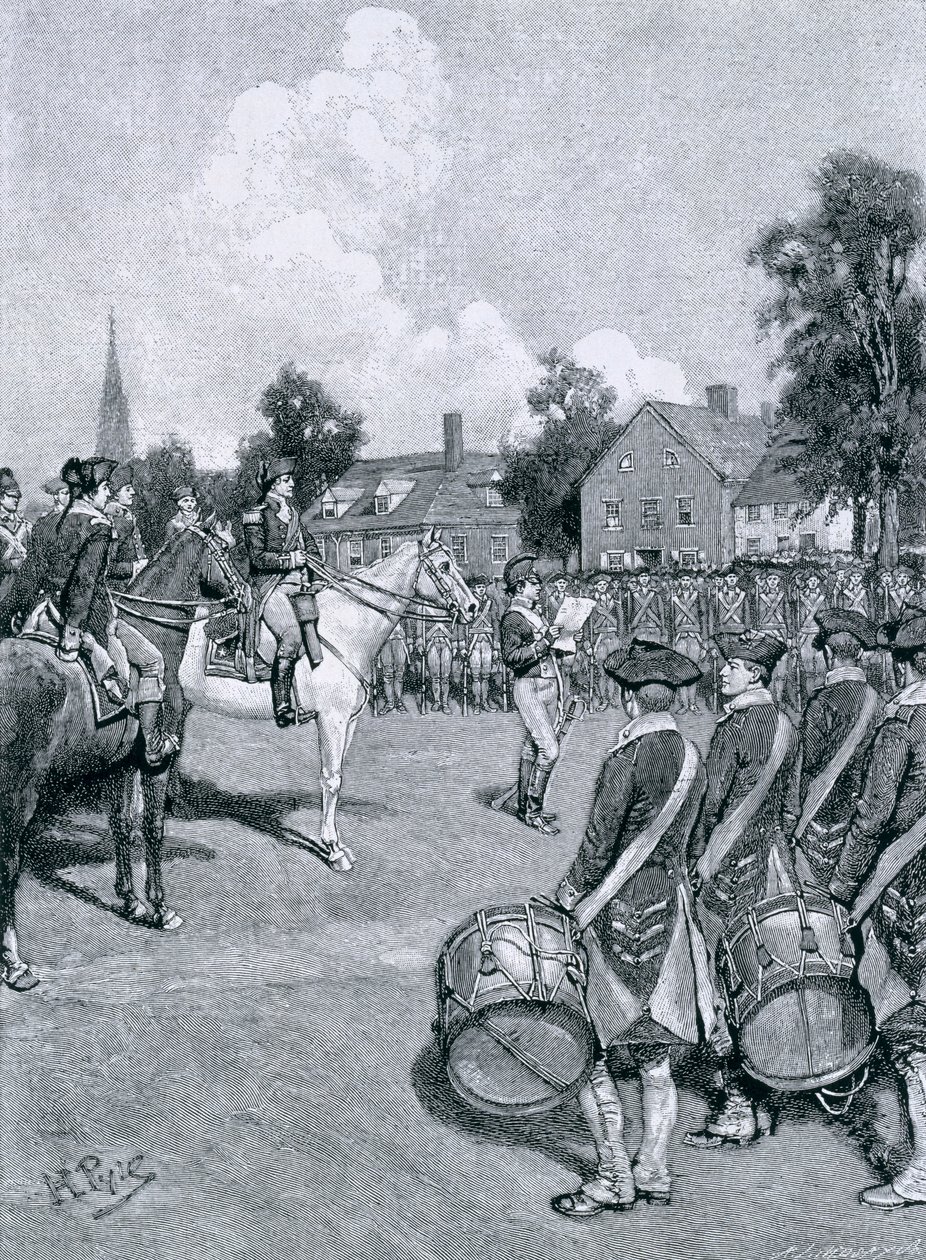 Leser erklæringen for Washingtons hær, New York, 9. juli 1776, illustrasjon fra 