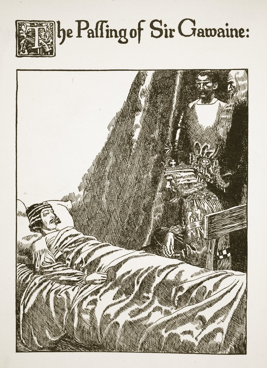 The Passing of Sir Gawaine, illustrasjon fra 'The Story of the Grail and the Passing of Arthur', ca. 1910 av Howard Pyle