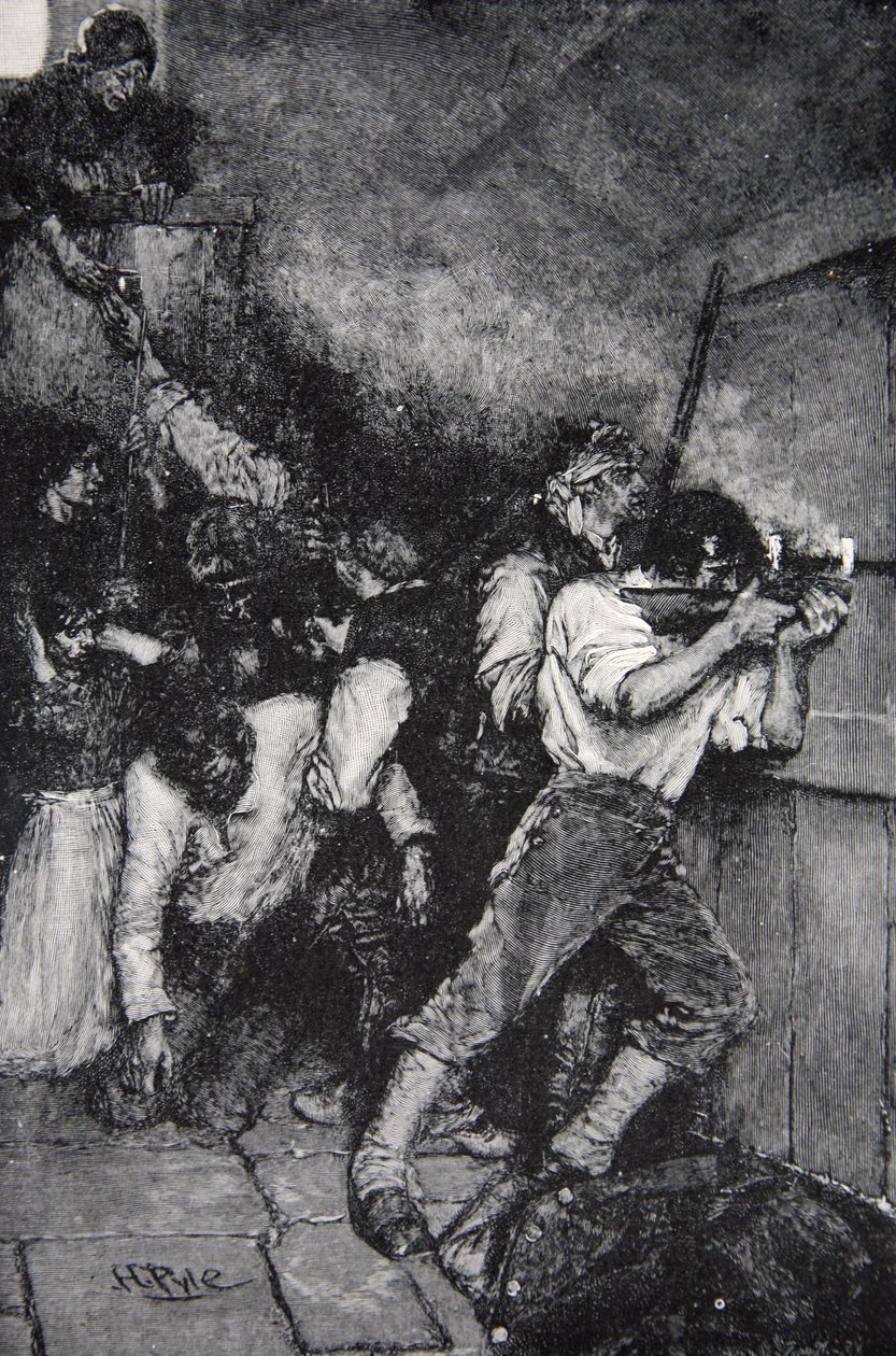 Forsvaret av Fort Boonesborough, Kentucky i ca. 1795, publisert i Harper's Magazine, juni 1887 av Howard Pyle