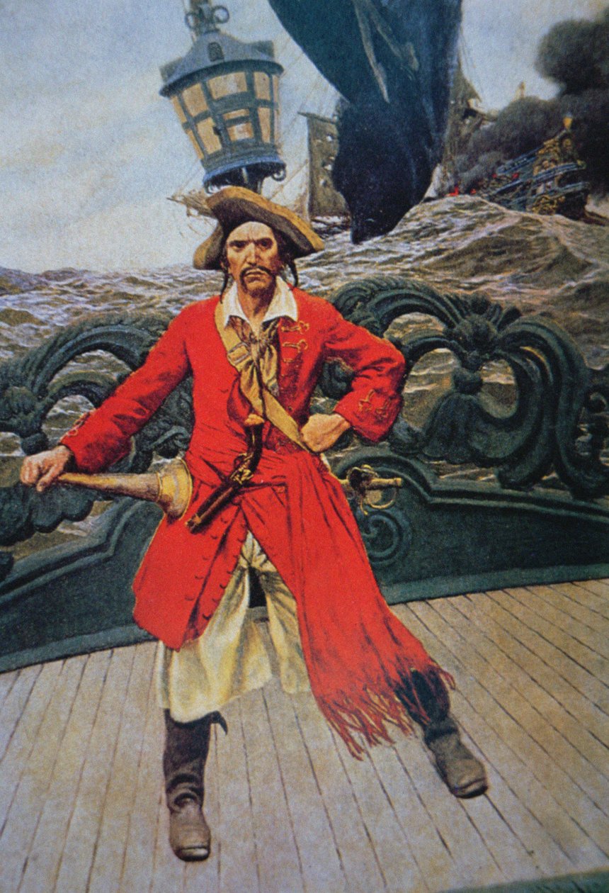 En piratsjef (farge litho) av Howard (after) Pyle