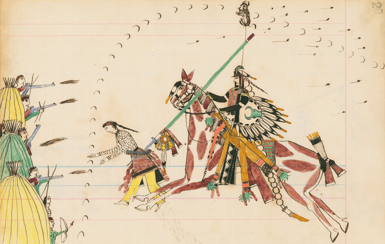 Pawnees, 1874-75 (penn, blekk og wc på hovedbokpapir) av Howling Wolf