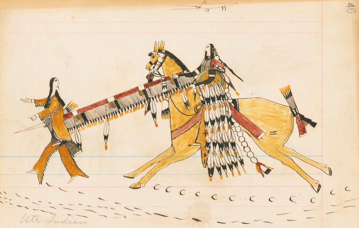 Ute Indian, 1874-75 (penn, blekk og wc på hovedbokpapir) av Howling Wolf