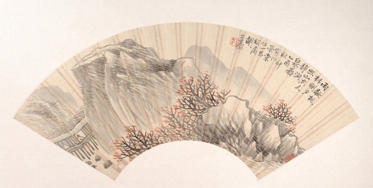 Landskap, datert 1885. av Hu Yuan