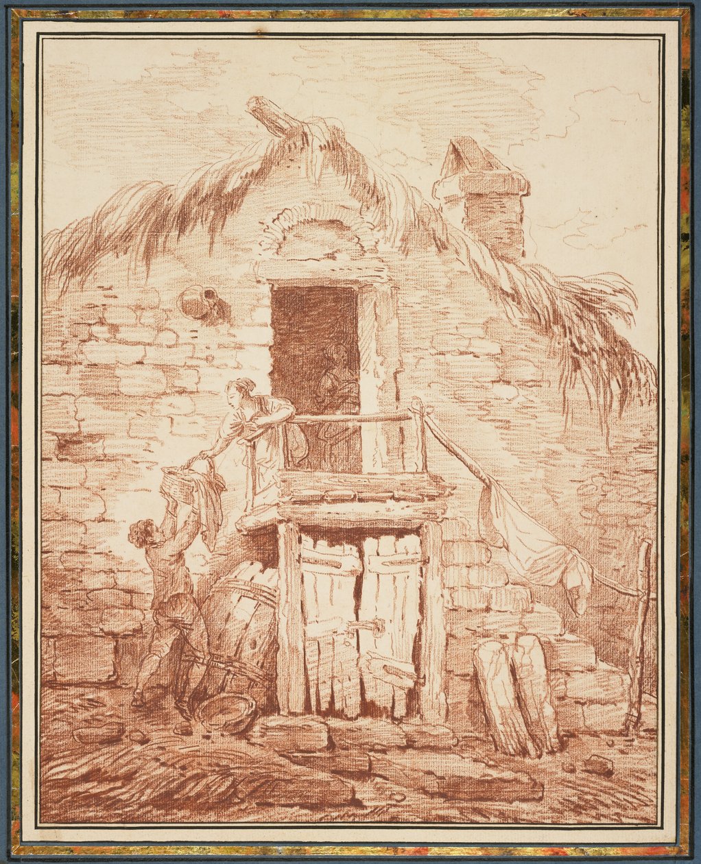 A Stone Cottage, ca. 1774 (conte fargestift på hvitt papir) av Hubert Robert