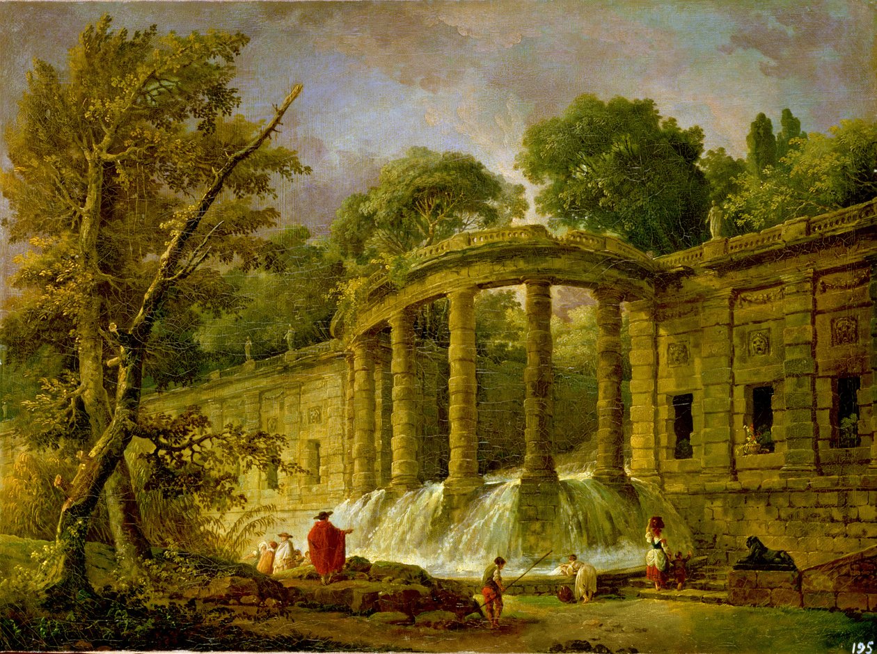 Paviljong med kaskade, 1760 av Hubert Robert