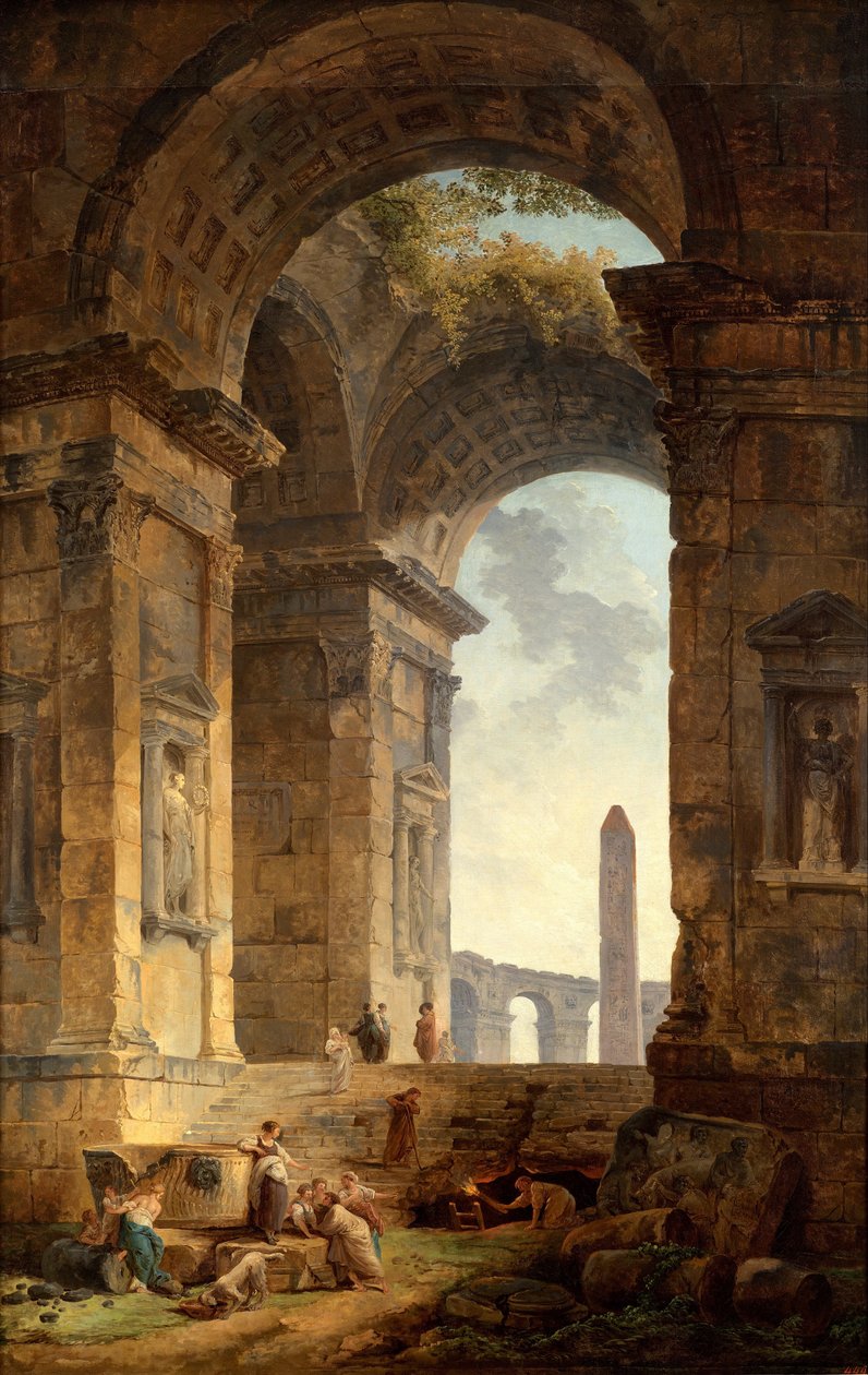 Ruiner med en obelisk i det fjerne av Hubert Robert