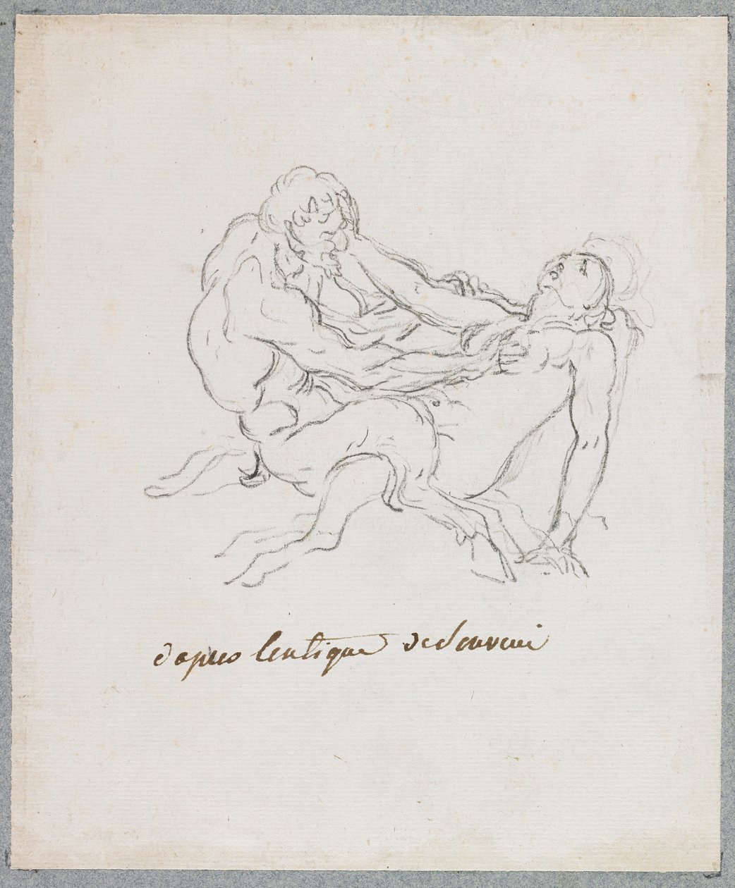 Satyr and Faun Embracing (svart kritt på papir) av Hubert Robert