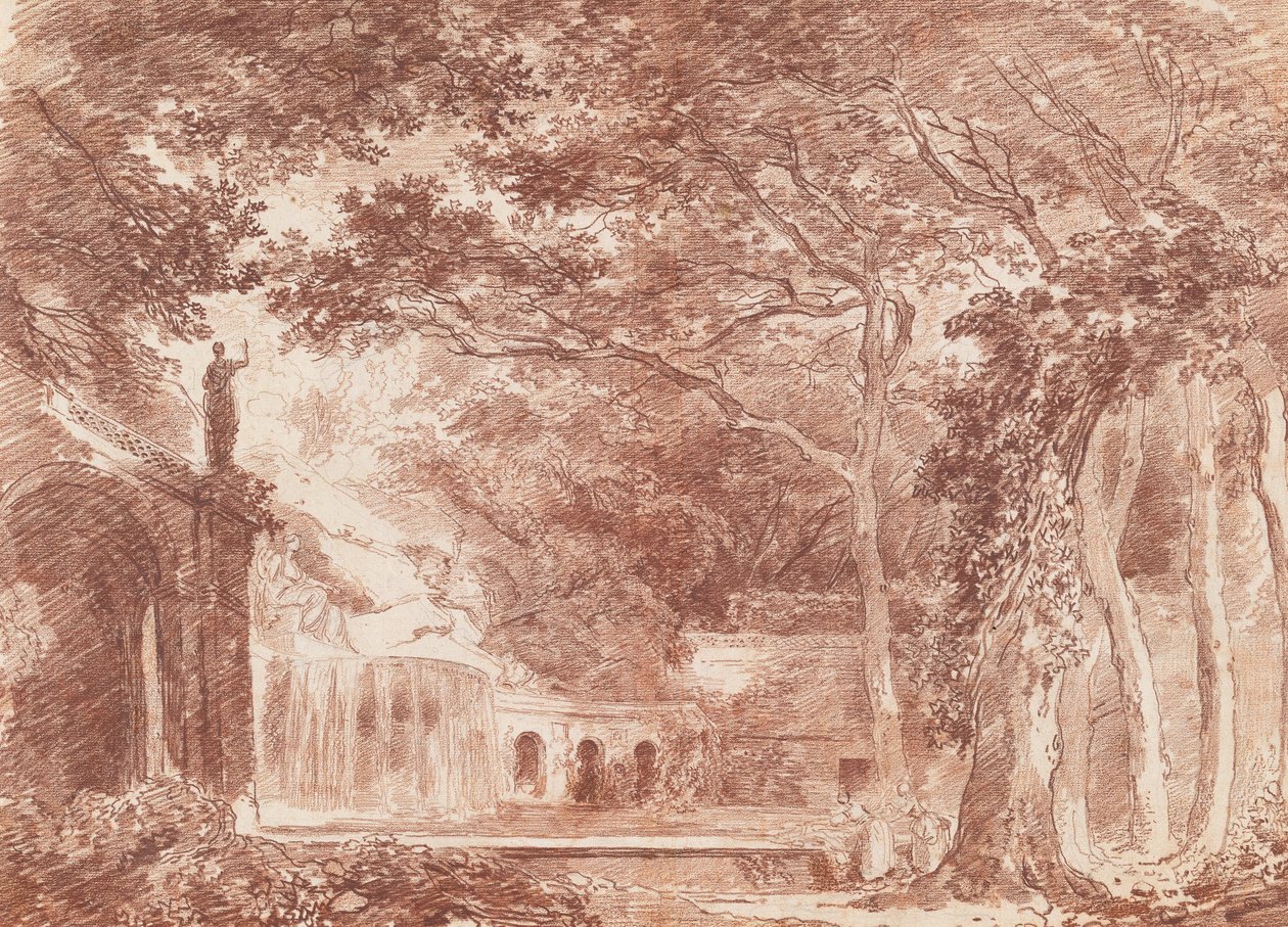 Den ovale fontenen i hagen til Villa dEste, Tivoli av Hubert Robert
