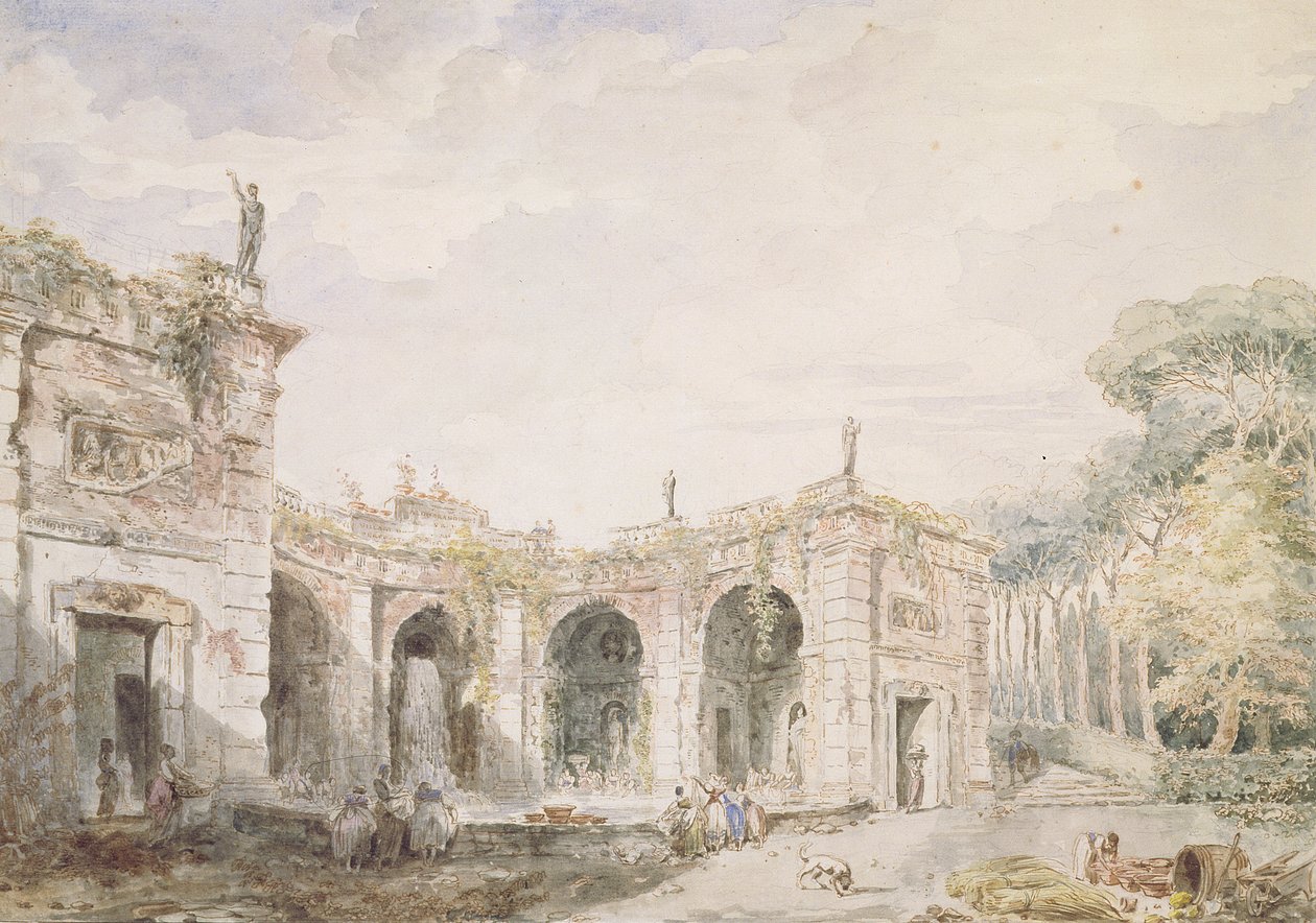 Villa Aldobrandini, Frascati, 1762 (penn og blekk og wc på papir) av Hubert Robert