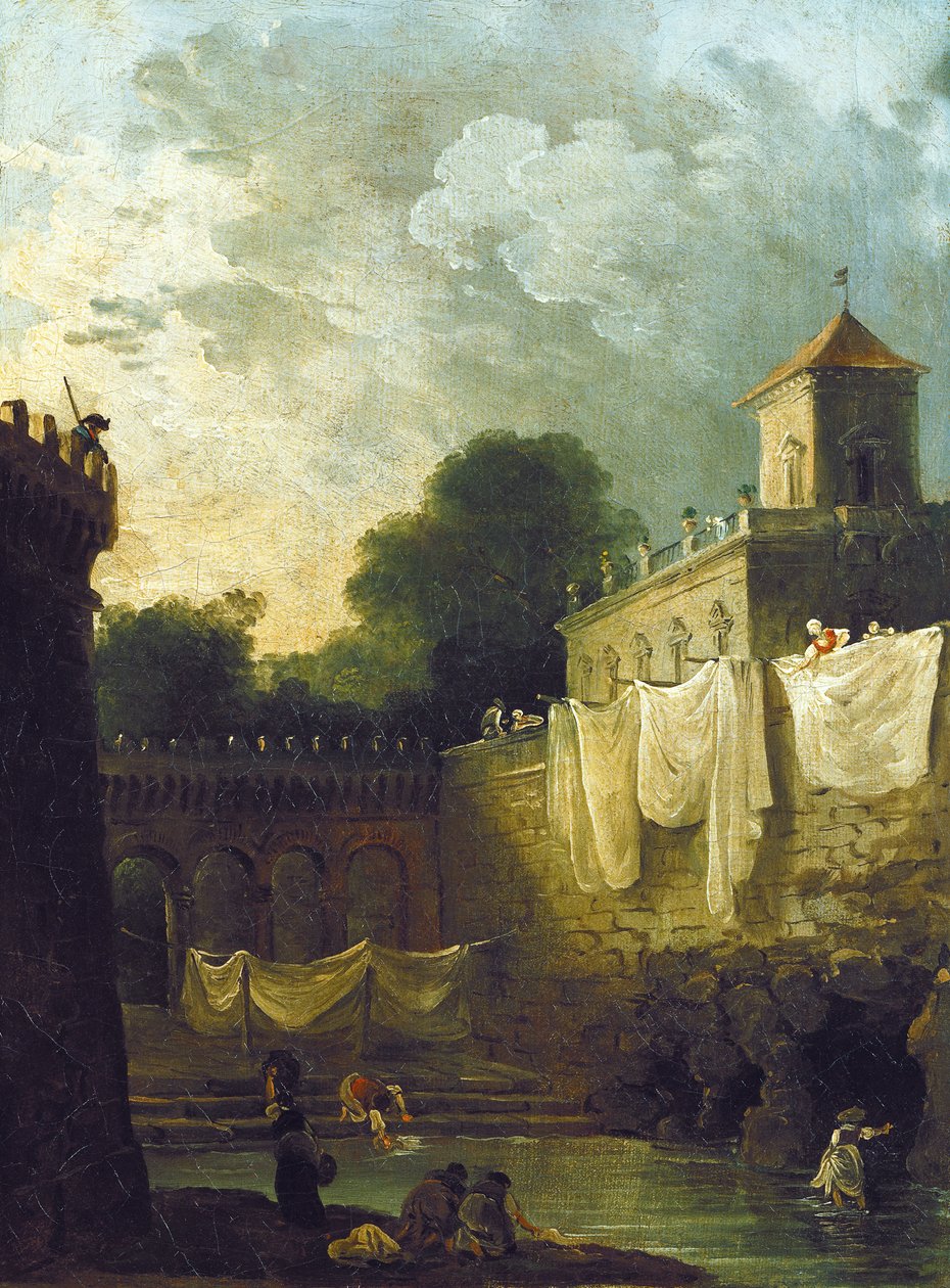 Vaskekvinner i graven til en italiensk villa av Hubert Robert