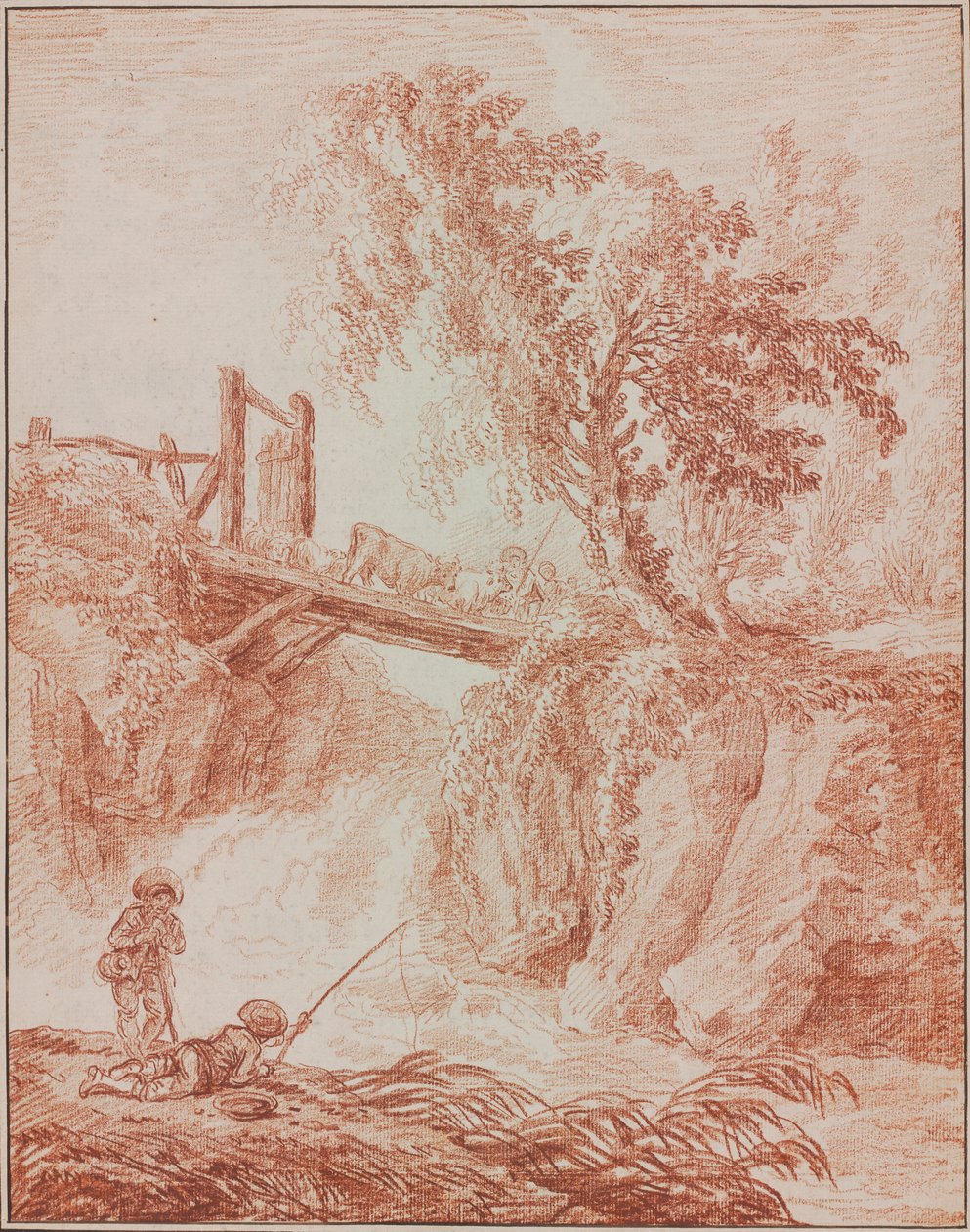Gjeter som krysser en foss av Hubert Robert