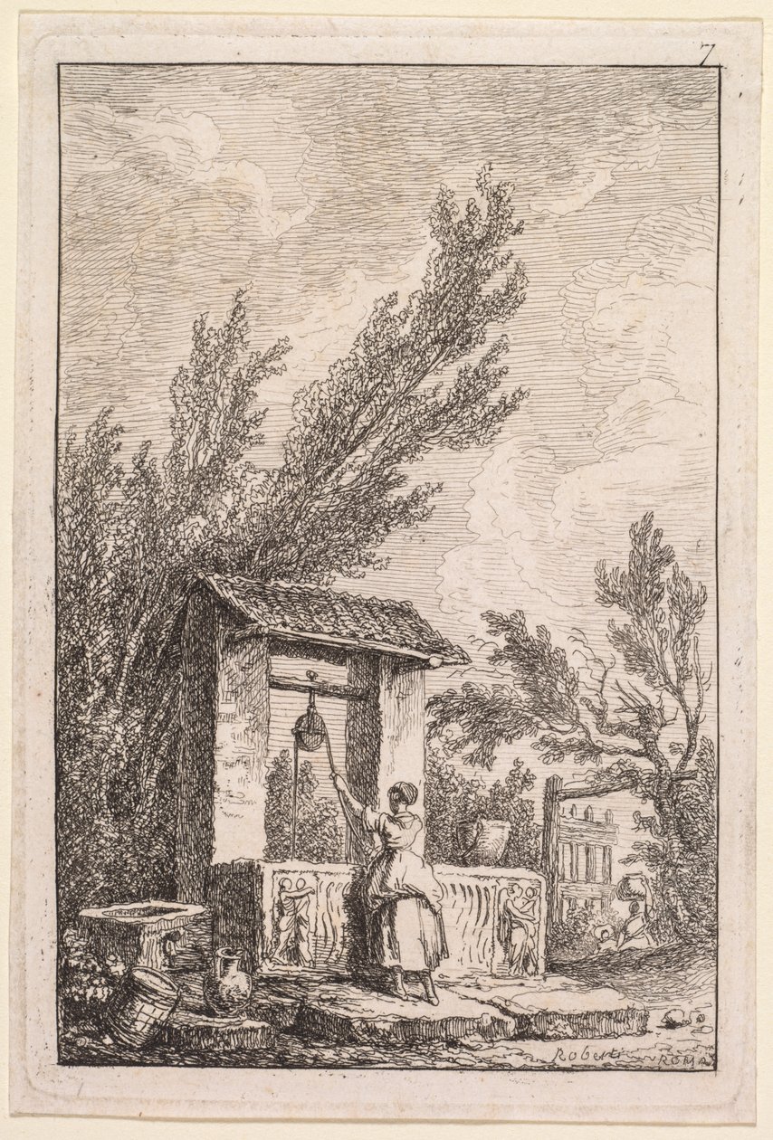 The Evenings of Roma: The Well av Hubert Robert