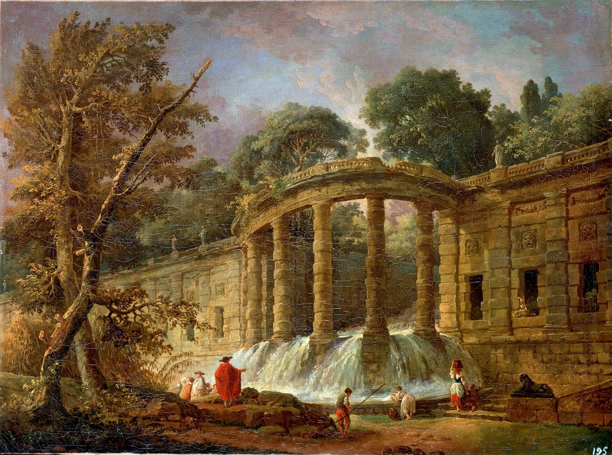 Paviljong med kaskaden, 1760. av Hubert Robert