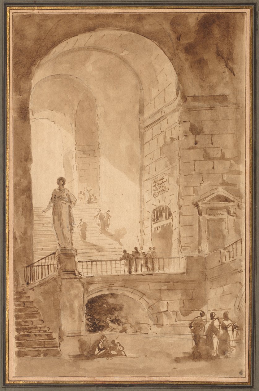 Hvelvet trapp, ca. 1770-1779. av Hubert Robert