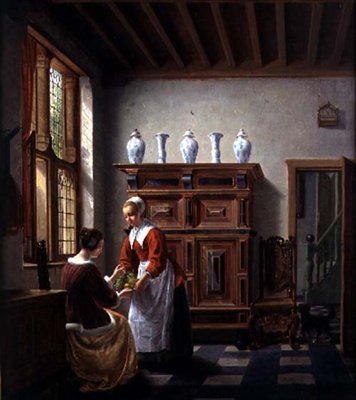 Hushjelp som serverer frukt (olje på lerret) av Hubertus van Hove