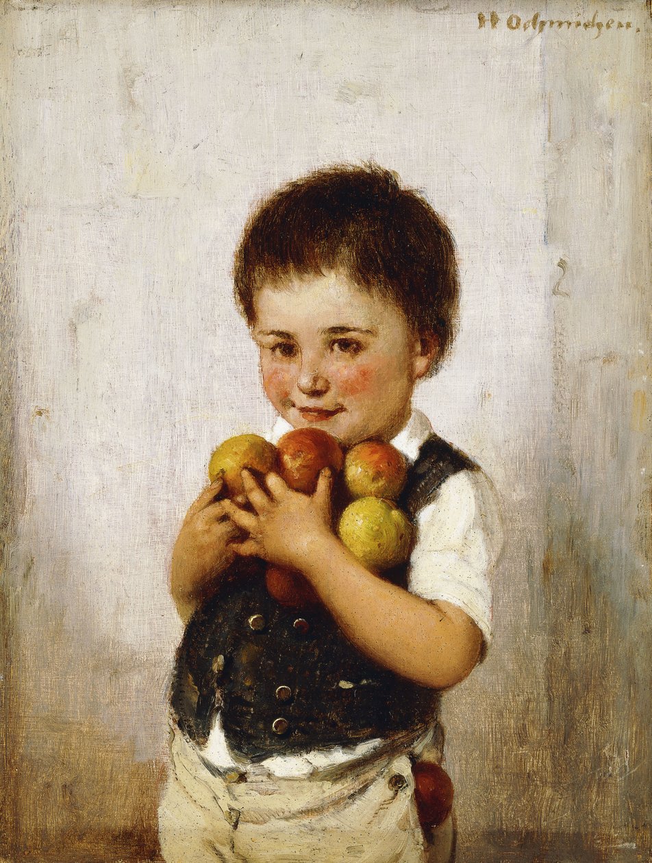 Stjålne epler (olje på panel) av Hugo Oehmichen