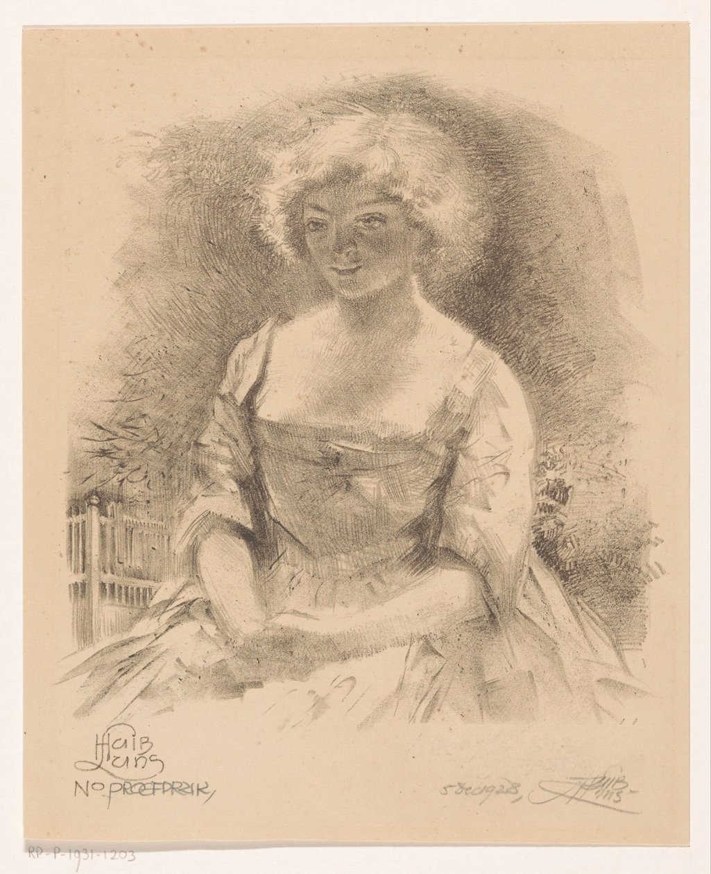 Sittende jente av Huib Luns (signed by artist)