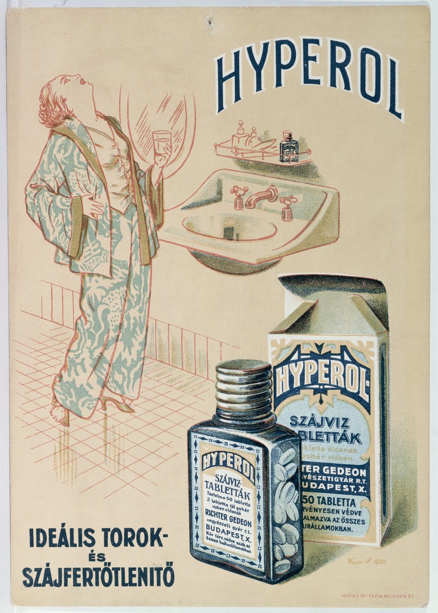 Annonse for Hyperol munnskylletablett, 1930 av Hungarian School