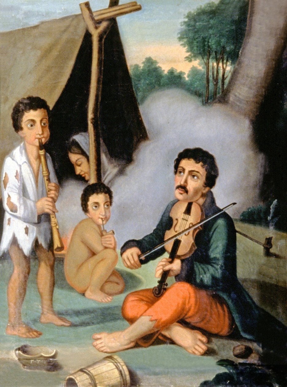 Musiker sigøynerfamilie, ca. 1880-1900 (maleri) av Hungarian School