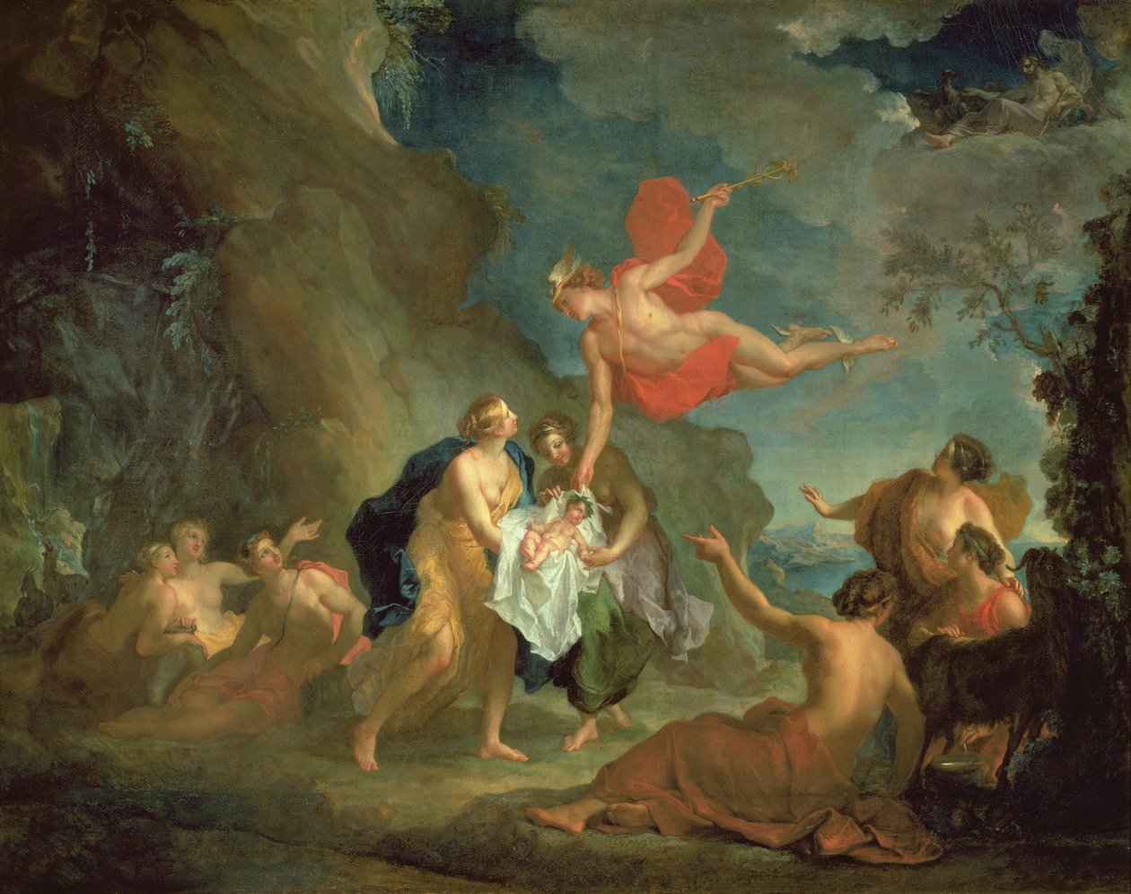 Spedbarnet Bacchus levert av Merkur til nymfene på øya Naxos av Hyacinthe Collin de Vermont