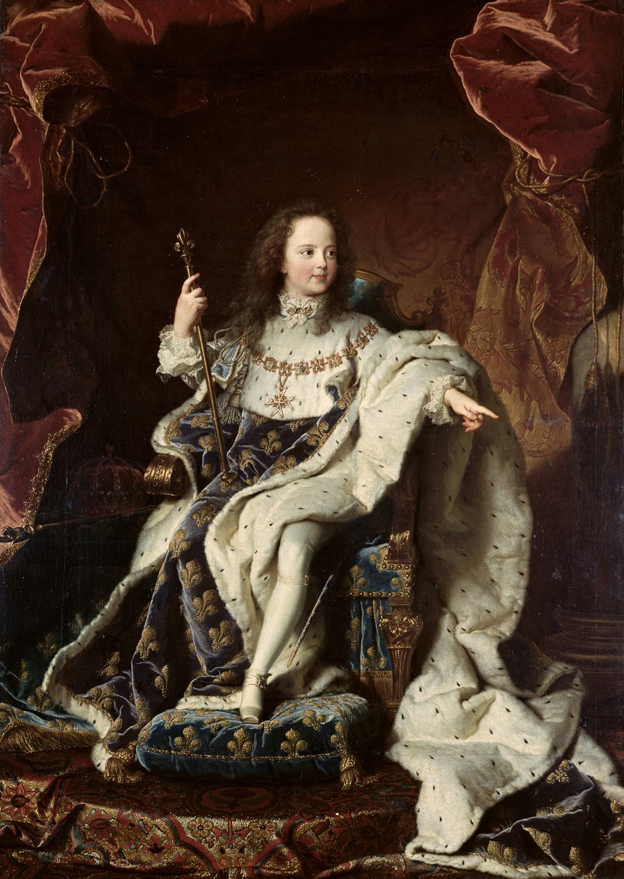Portrett av Ludvig XV (1710-74) i kroningsklær, 1715 av Hyacinthe Francois Rigaud