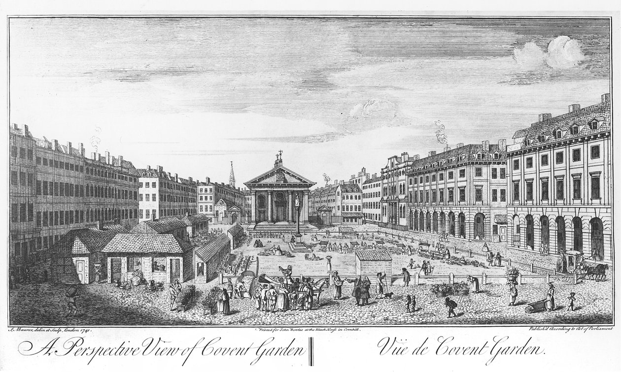 A Perspective View of Covent Garden av I. (after) Maurer