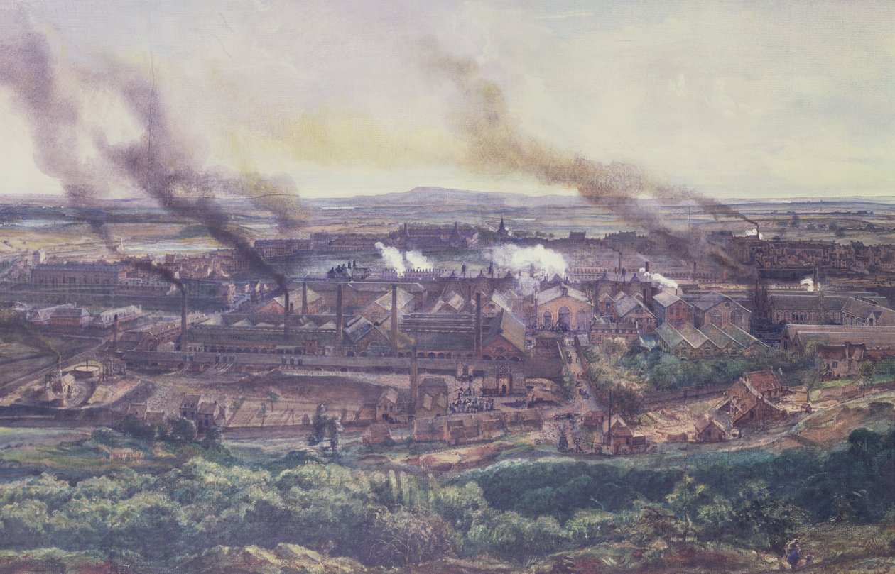 Fabrikker på Le Creusot i 1848, 1855 (olje på papir) (detalj, se 164036) av Ignace Francois Bonhomme