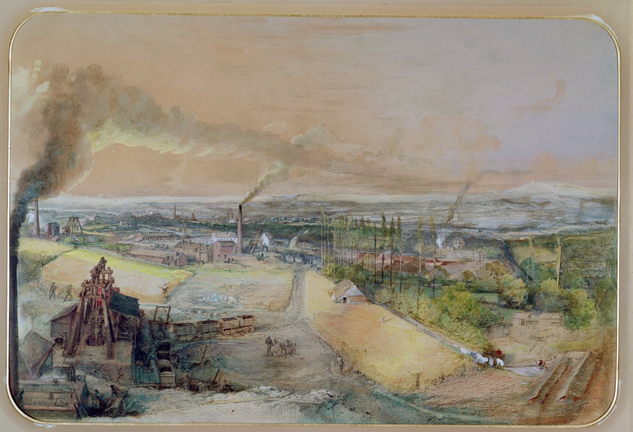 Industrielt landskap i Blanzy-kullfeltet, Saone-et-Loire, ca. 1860 av Ignace Francois Bonhomme