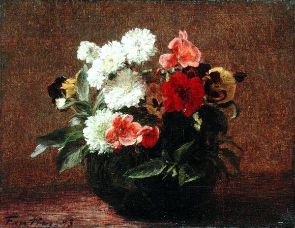 Blomster i en leirkrukke av Ignace Henri Jean Fantin Latour