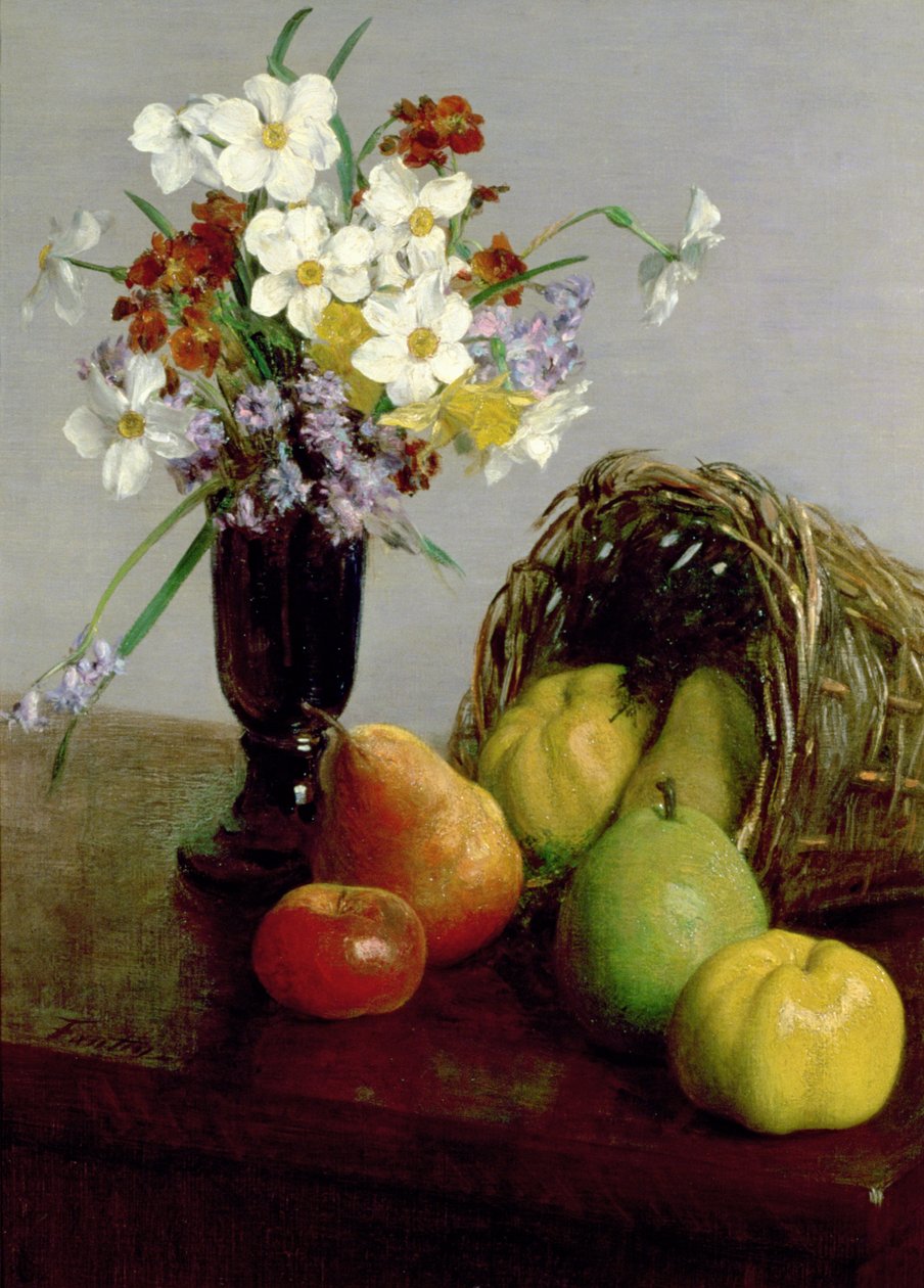 Frukt og blomster, 1866 av Ignace Henri Jean Fantin Latour