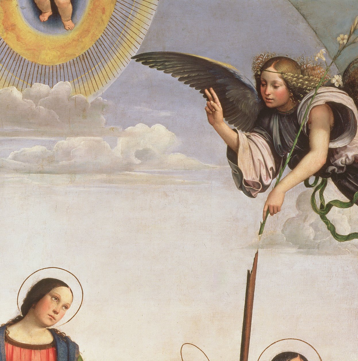Annunciation and Saints, detalj av erkeengelen Gabriel, 1500 (detalj av 33423) av Il Francia