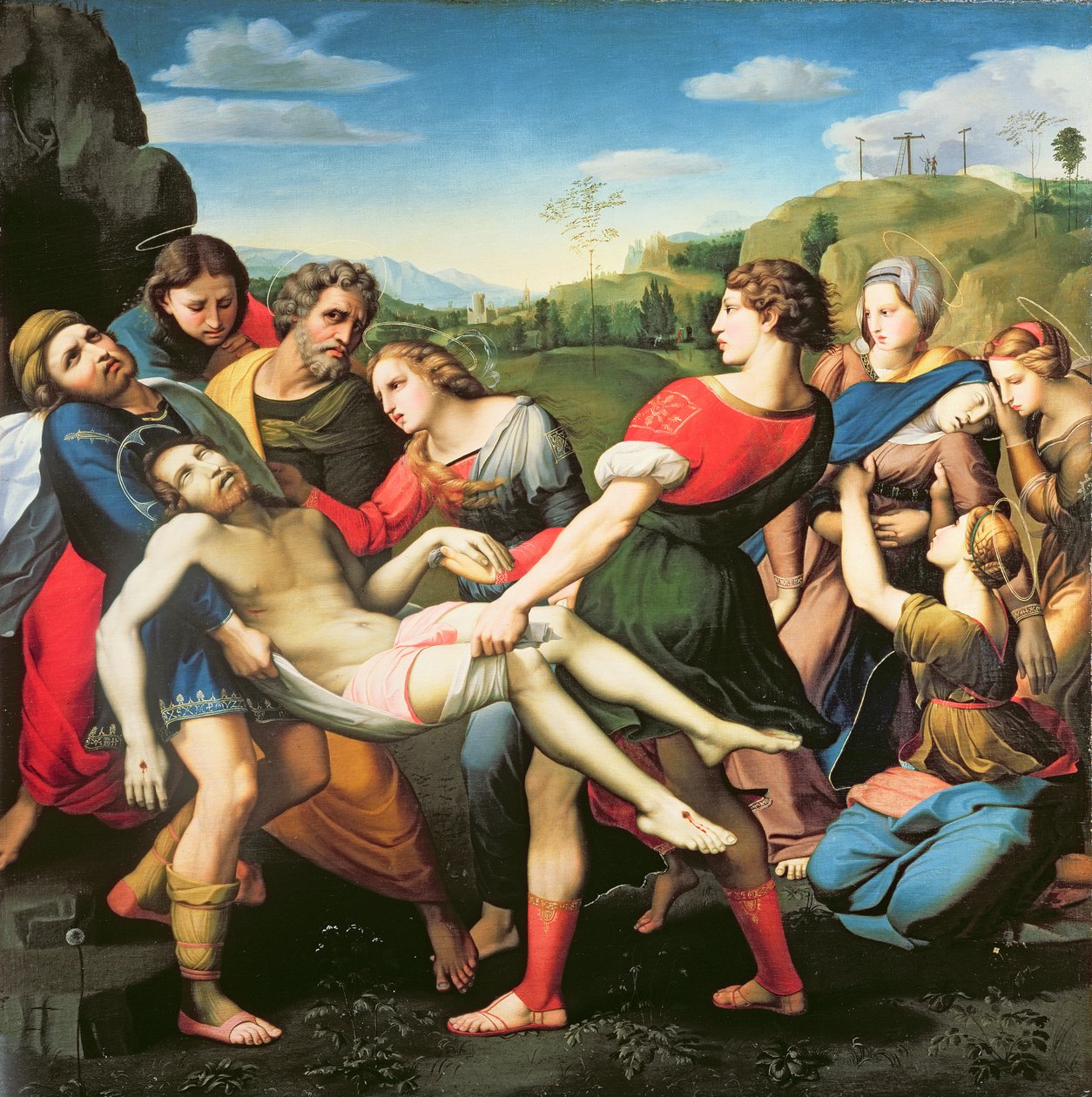 Gravleggingen, etter et maleri av Raphael i Villa Borghese, Roma, 1600-tallet av Il Sassoferrato