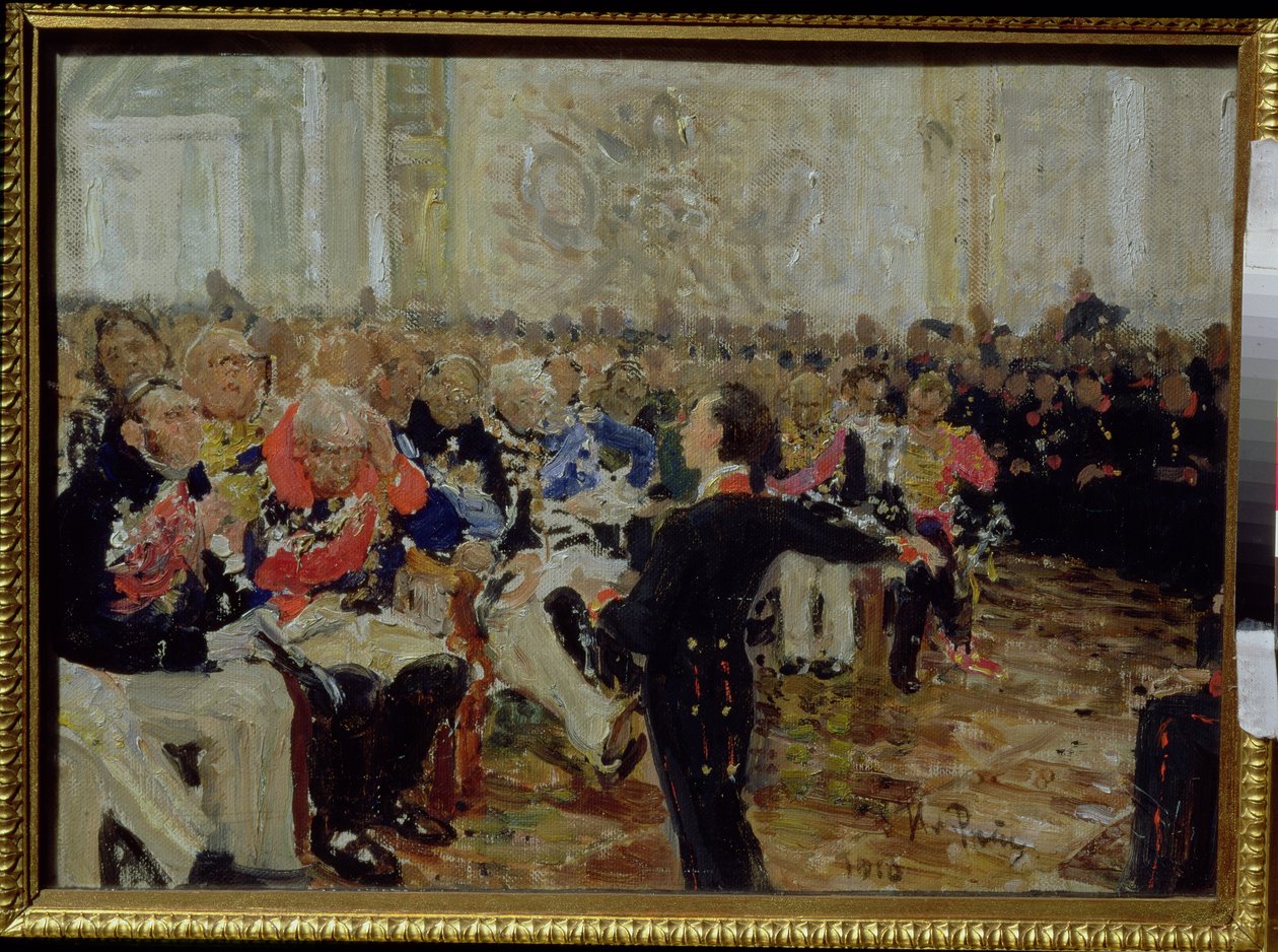 Aleksandr Sergeevich Pushkin (1799-1837) fremførte poesi på Lyceum 8. januar 1815, 1910 av Ilya Efimovich Repin