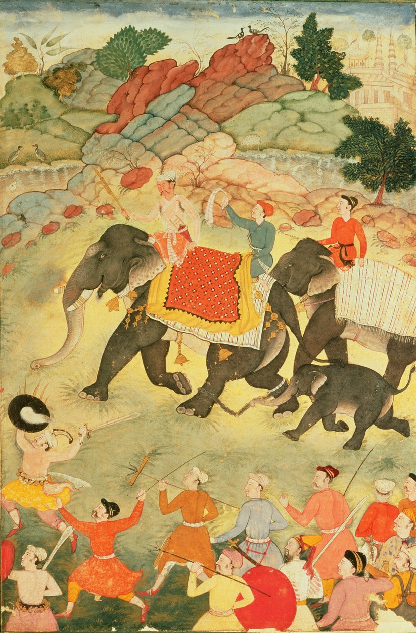 Et parti elefantjegere, Mughal, ca. 1615, (tempera på papir) av Indian School